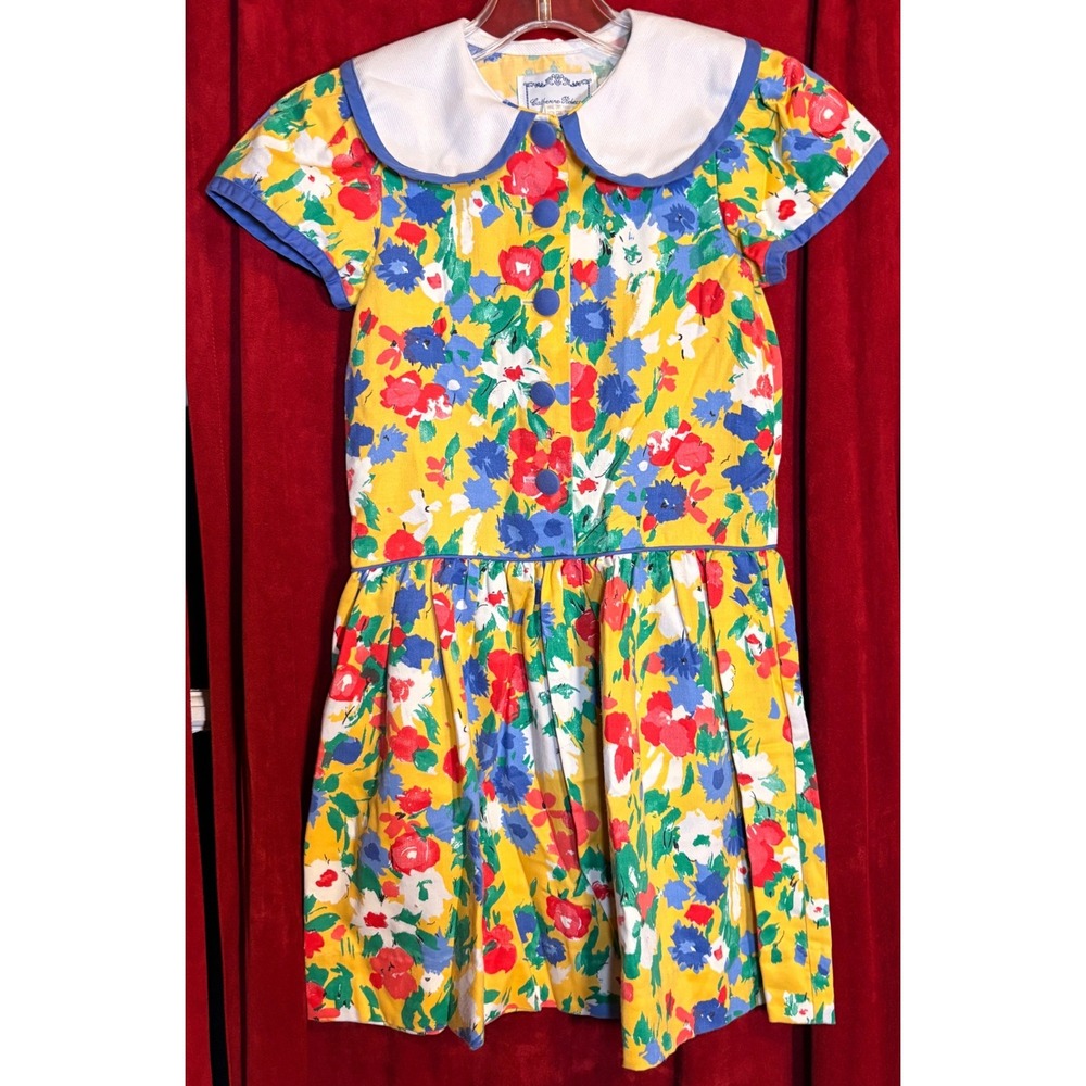 Catherine Rebecca Floral Dress Kids 6 Yellow‎ Good Peter Pan Collar USA Cotton